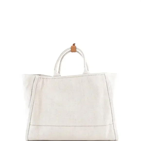 Prada Logo Tote Linen Blend Large #223418P23B - Picture 3 of 8